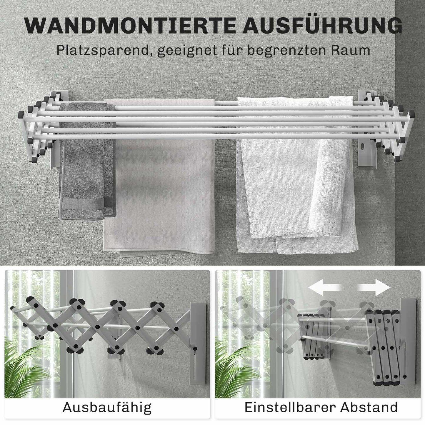 Wall-mounted pull-out dryer, 8 rods, space-saving