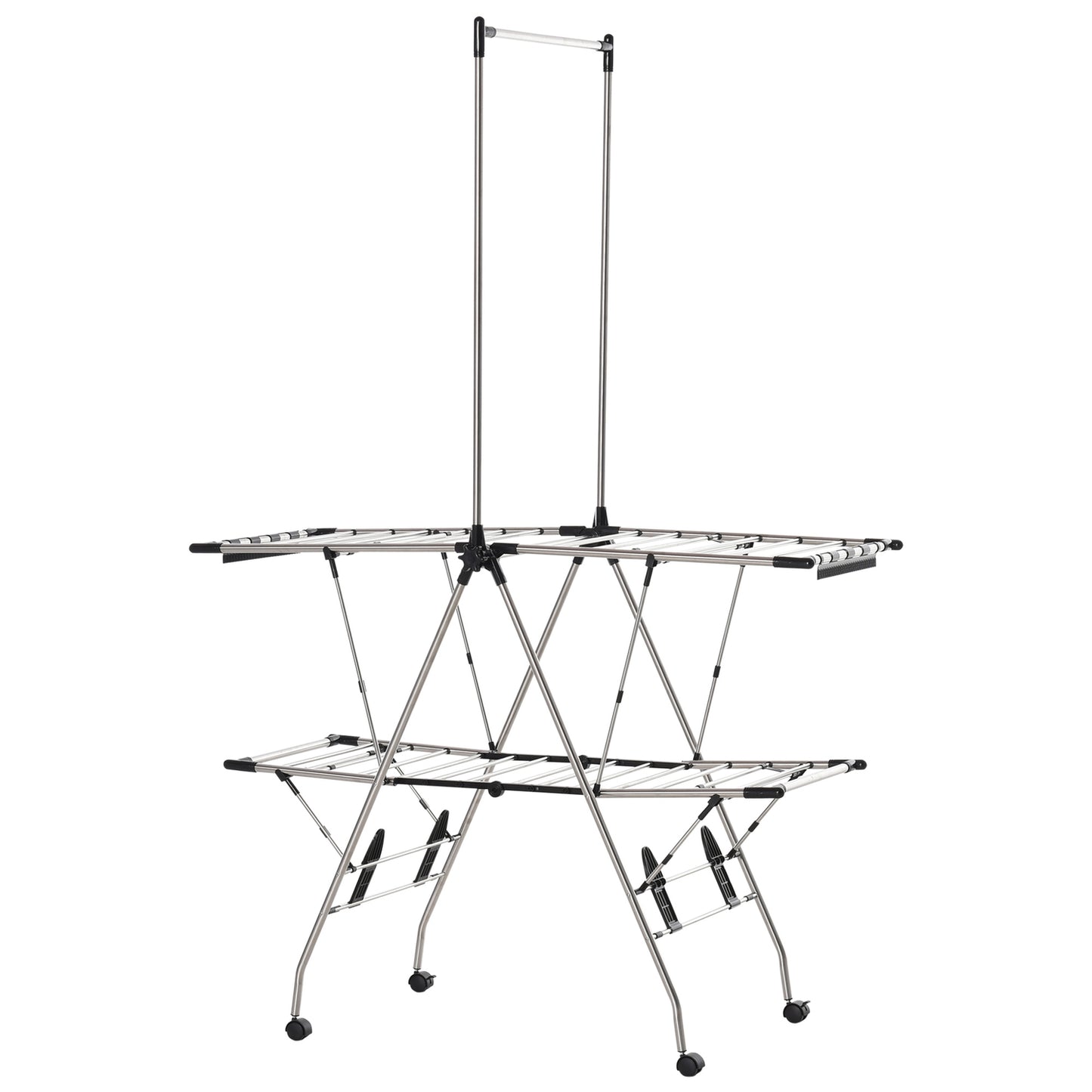 Large collapsible clothes airer with telescopic rods