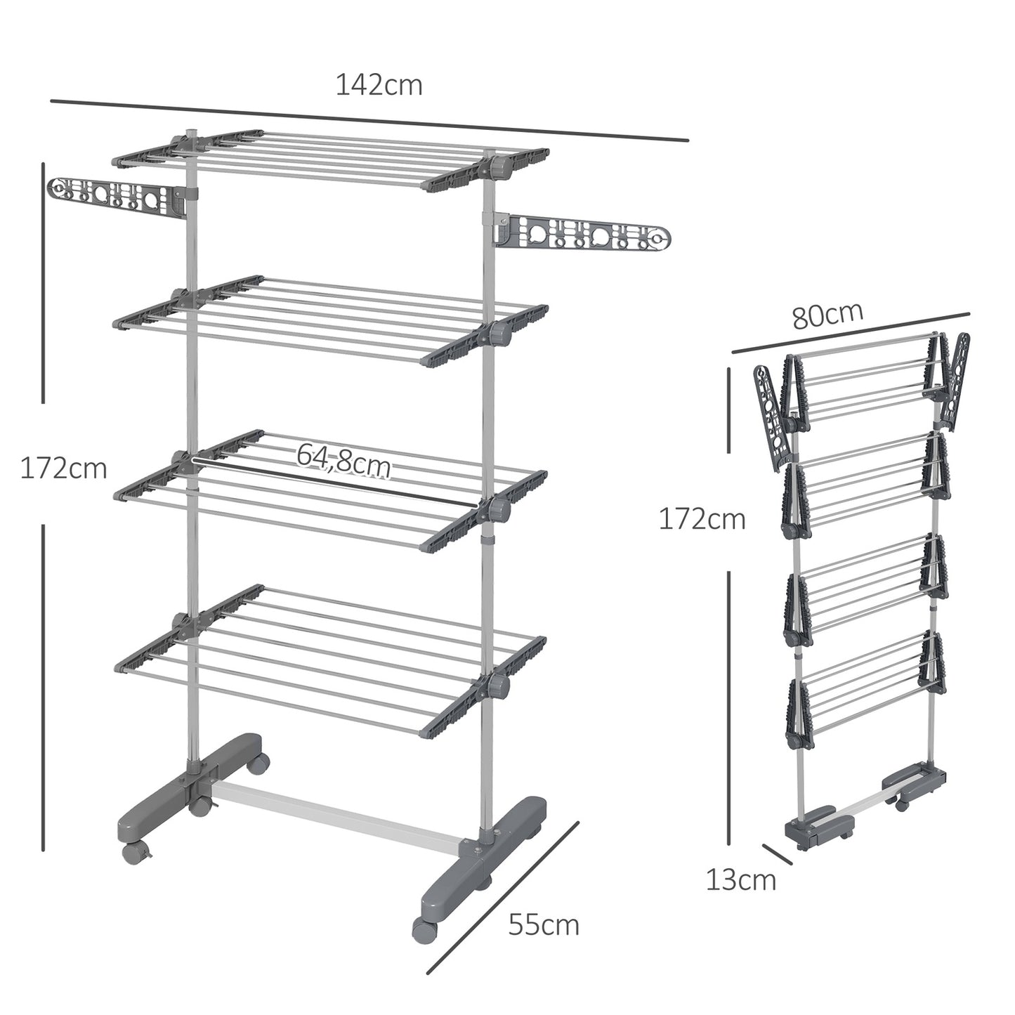 Steel clothes airer, folding wing dryer tower with wheels