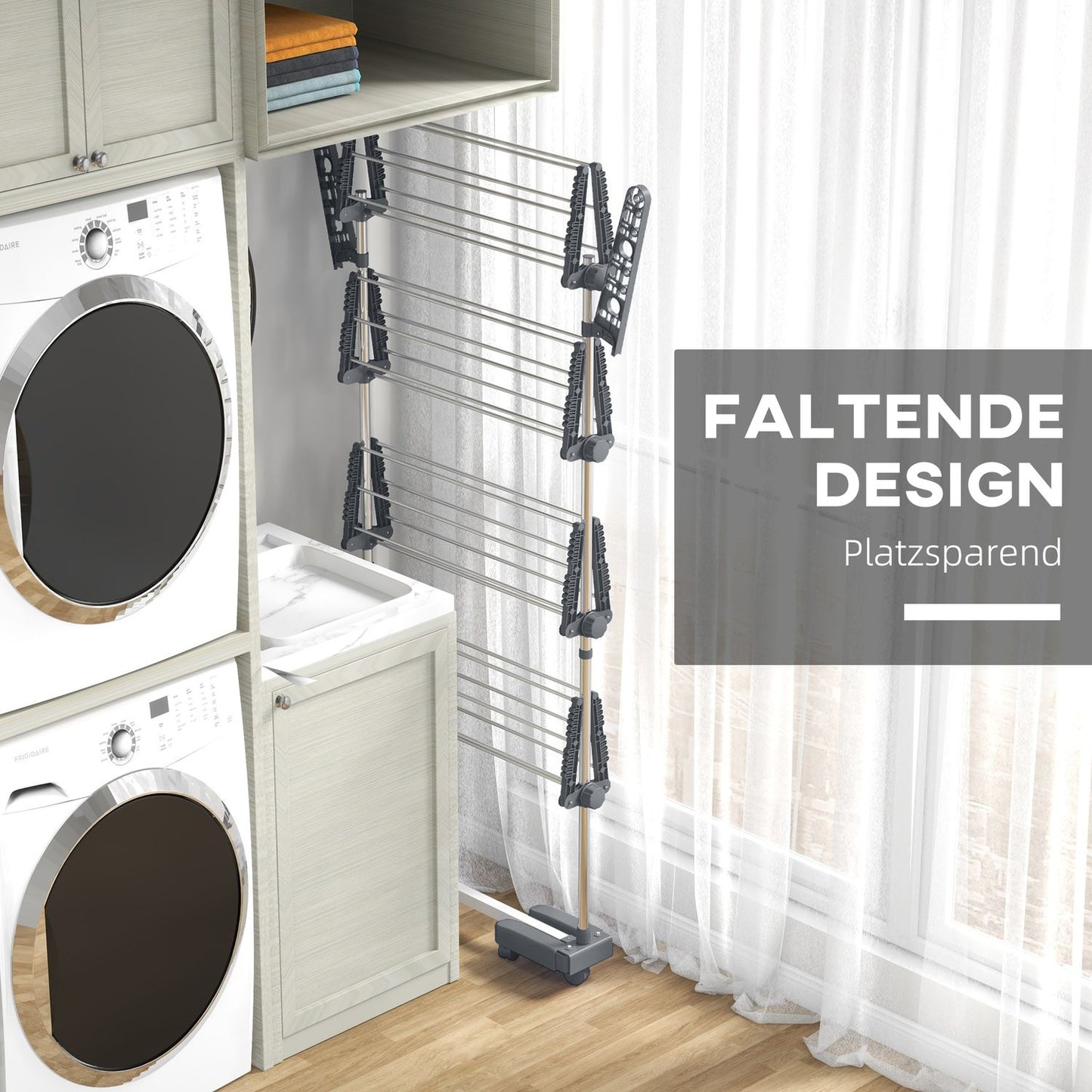 Steel clothes airer, folding wing dryer tower with wheels
