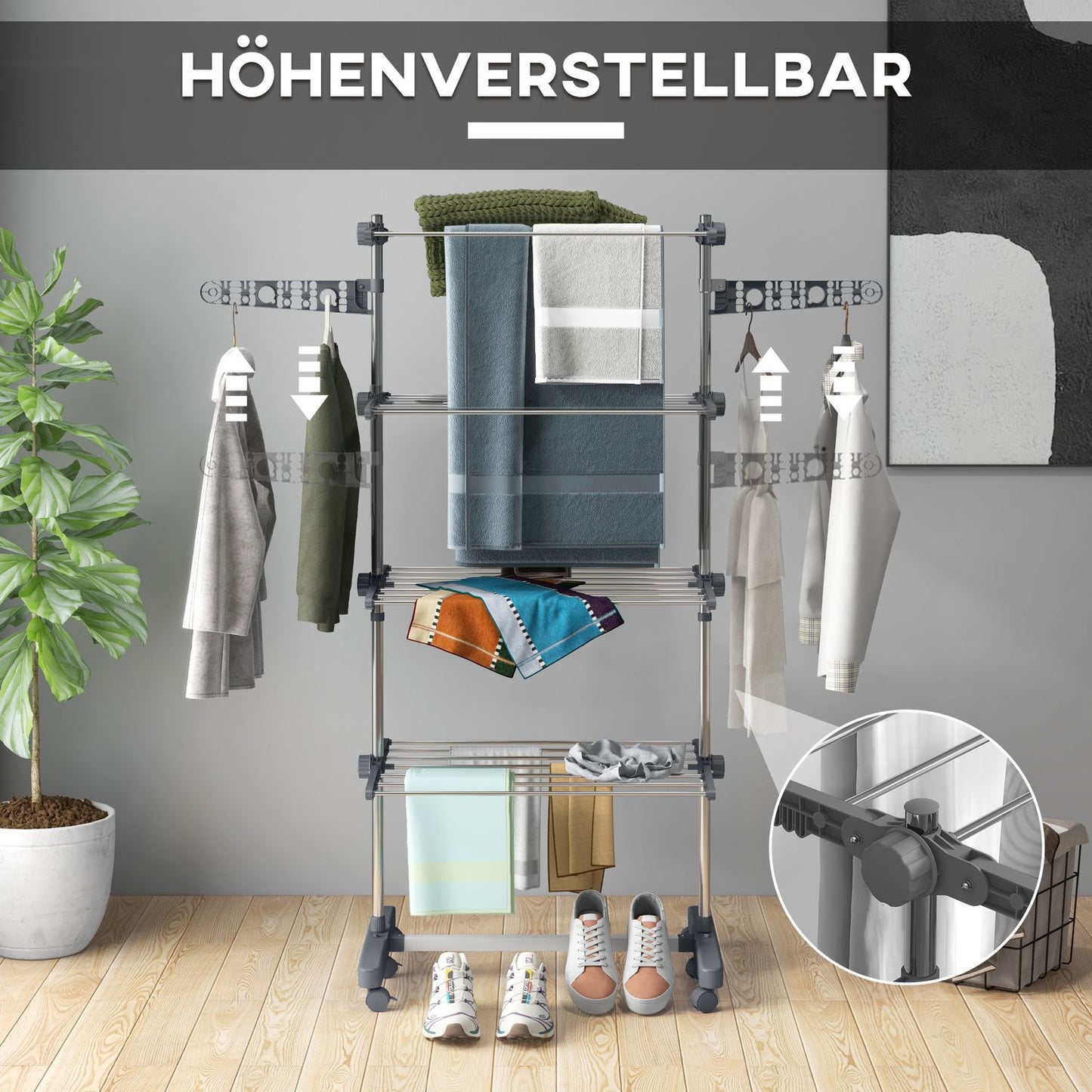 Steel clothes airer, folding wing dryer tower with wheels