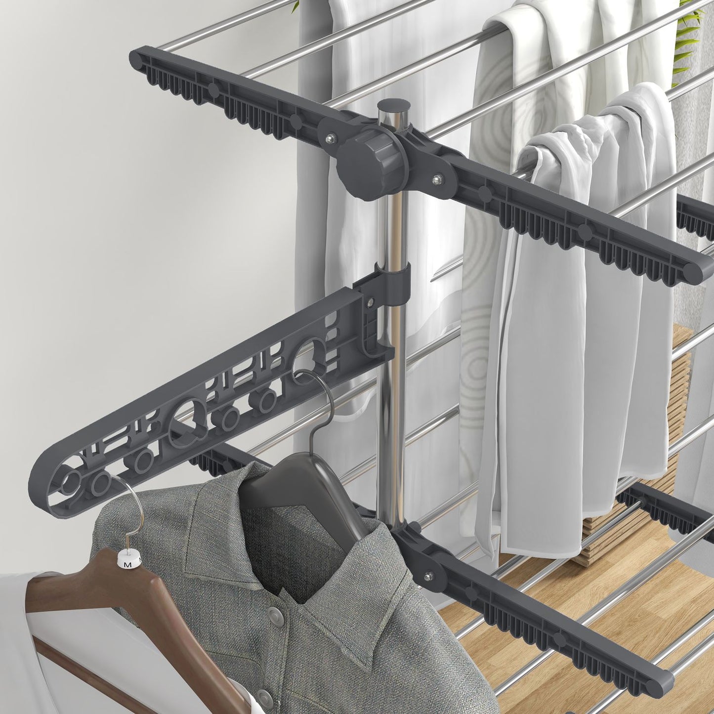 Steel clothes airer, folding wing dryer tower with wheels