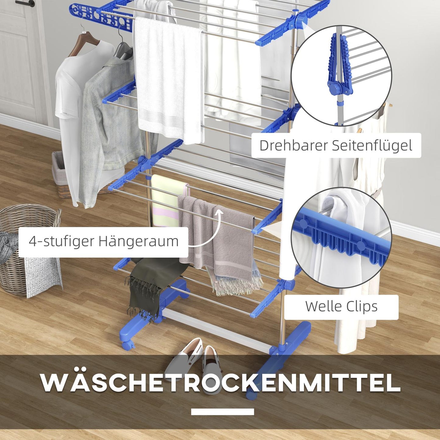 Steel Clothes Airer Tower, wheel dryer with folding wings
