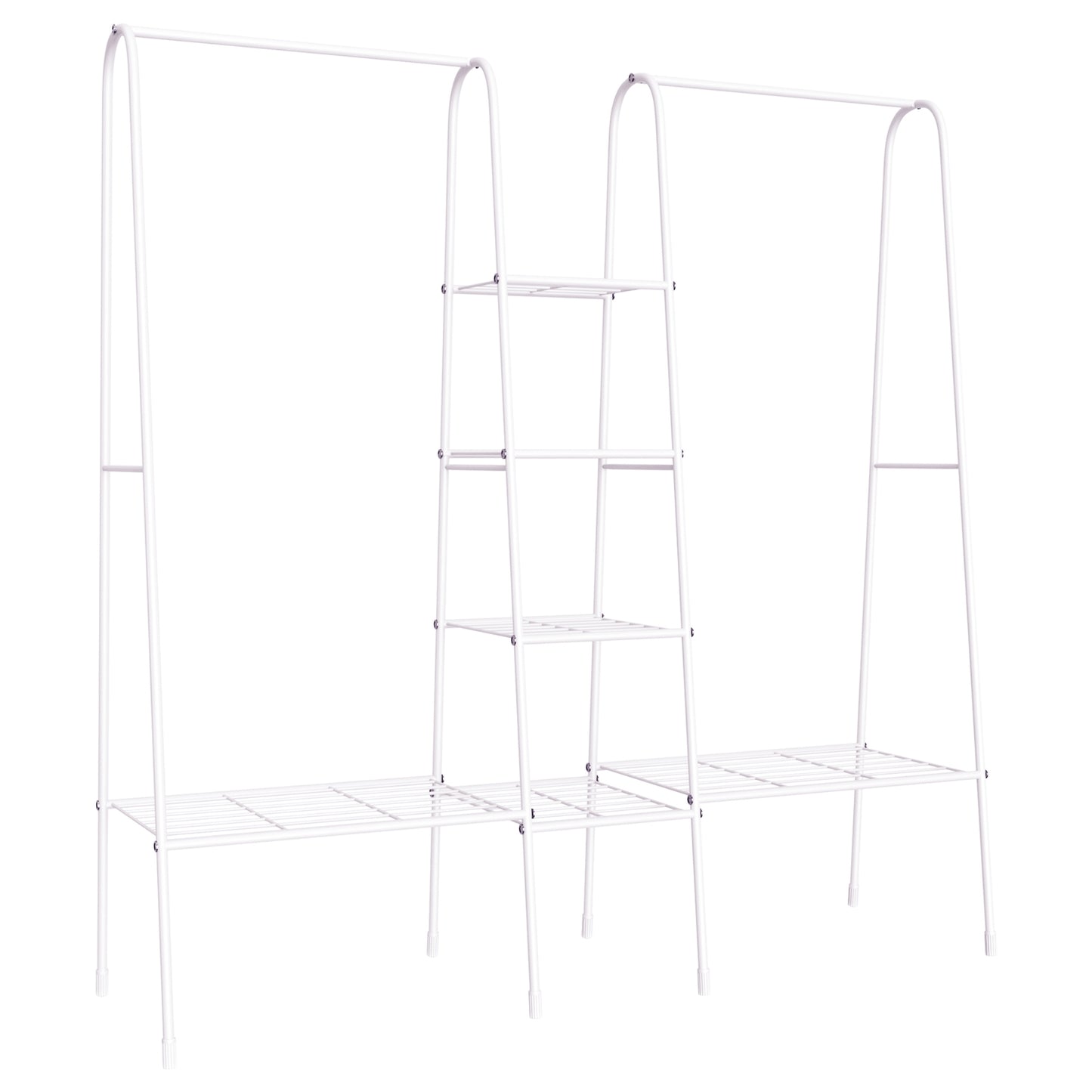 Freestanding coat rack in steel with shoe storage, white