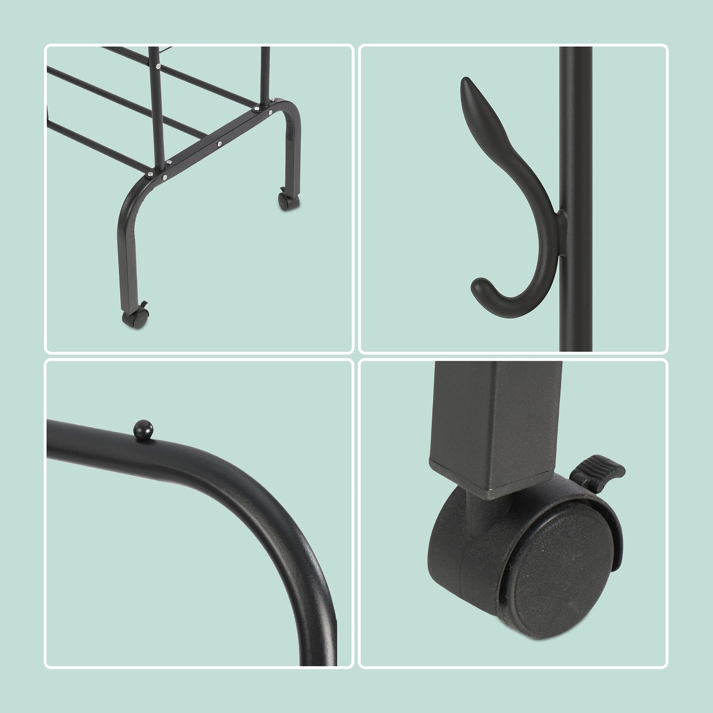 Clothes Rack on Wheels with Double Rails and Shelves
