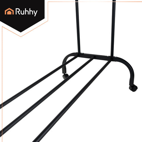 Clothes Rack on Wheels with Shelf & Hooks, Black