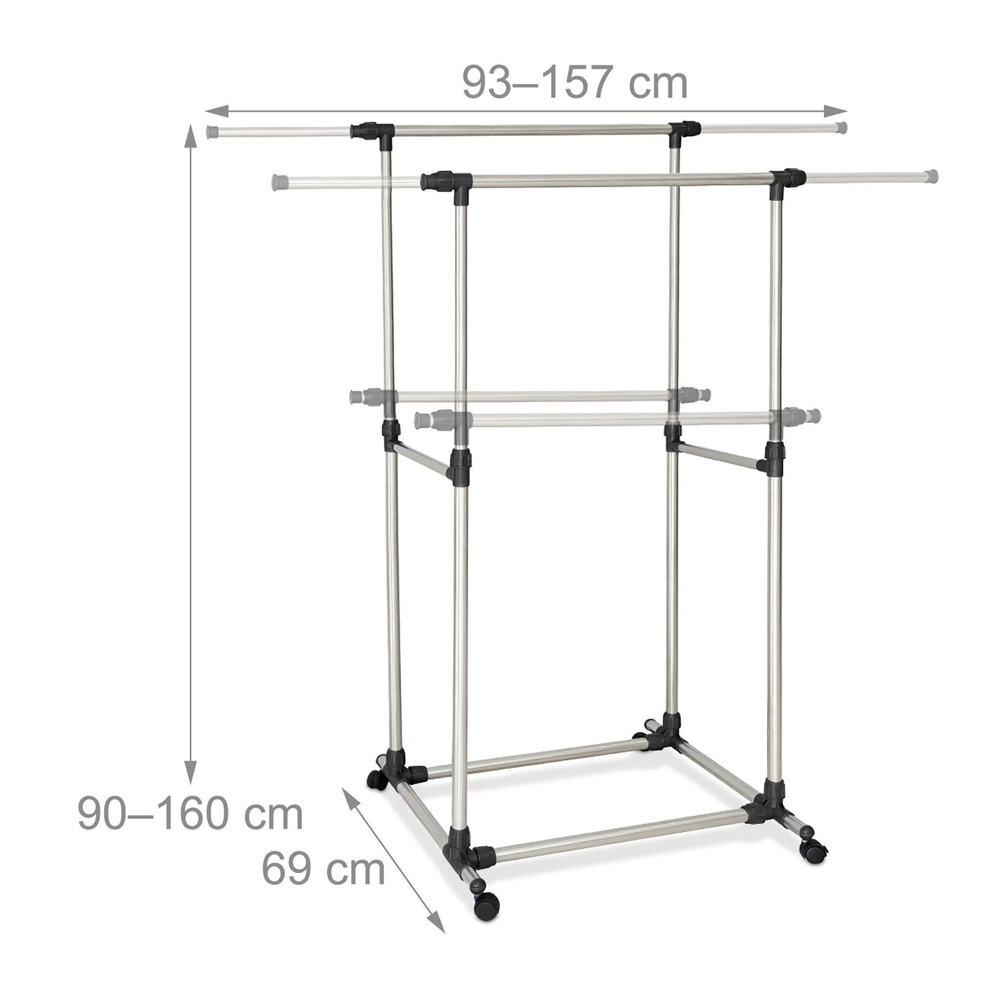 Clothes Rack with Adjustable Rails and Wheels