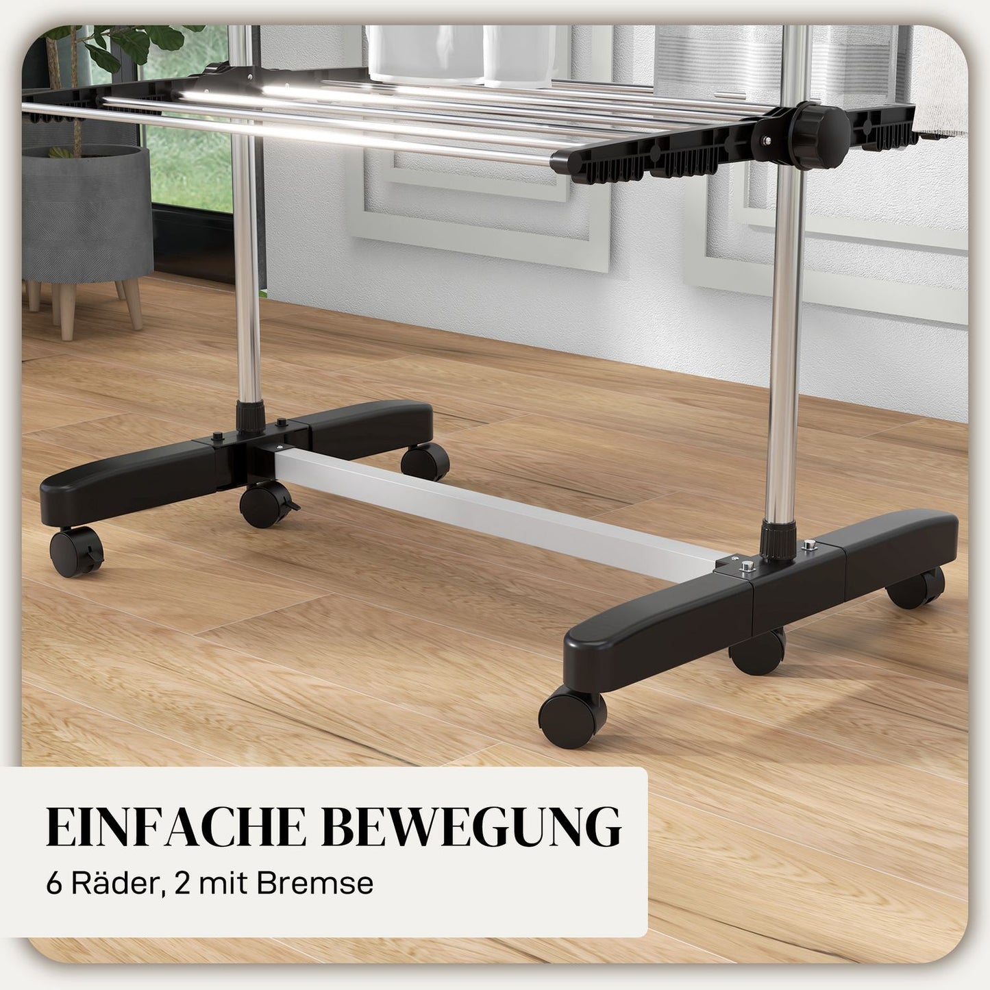 Clothes airer with wheels, folding wings - steel, 142 x 55 x 172 cm