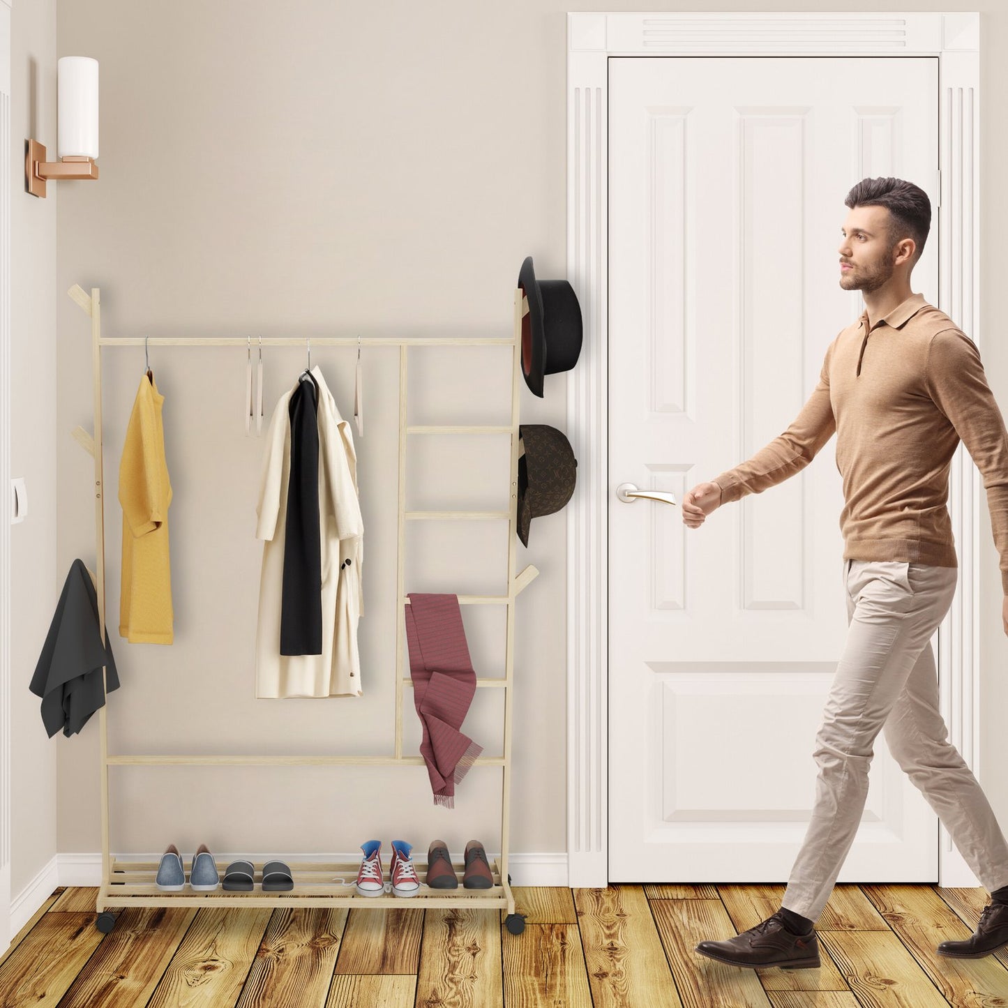 Clothes hanger bamboo rollable
