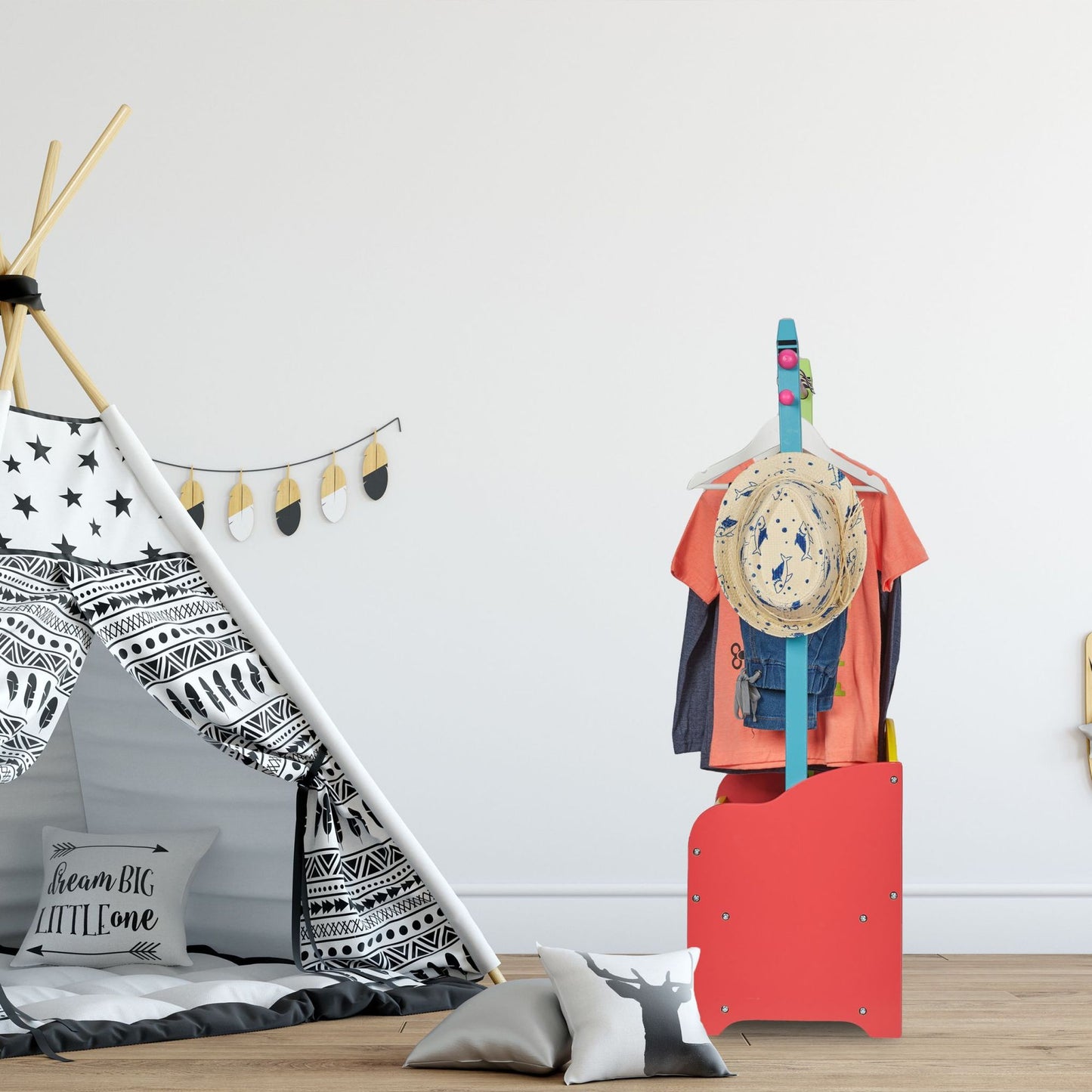 Clothes hanger for children with shelves