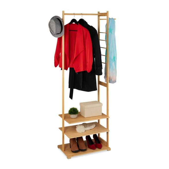 Clothes hanger in bamboo with 3 compartments