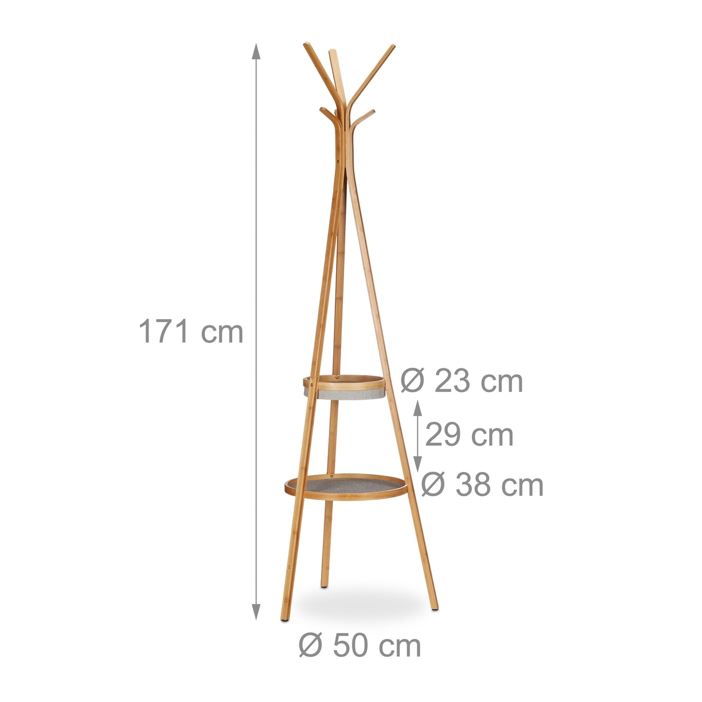 Clothes hanger in bamboo with shelves