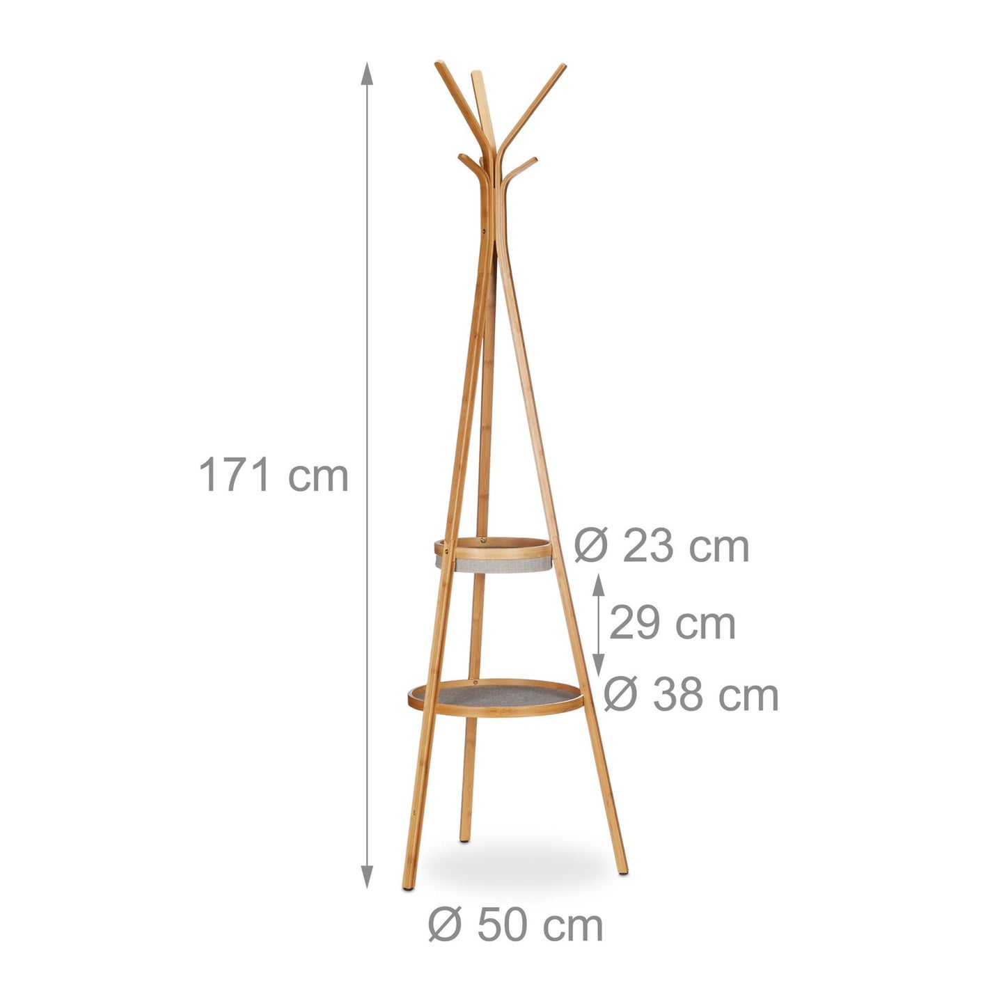Clothes hanger in bamboo with shelves