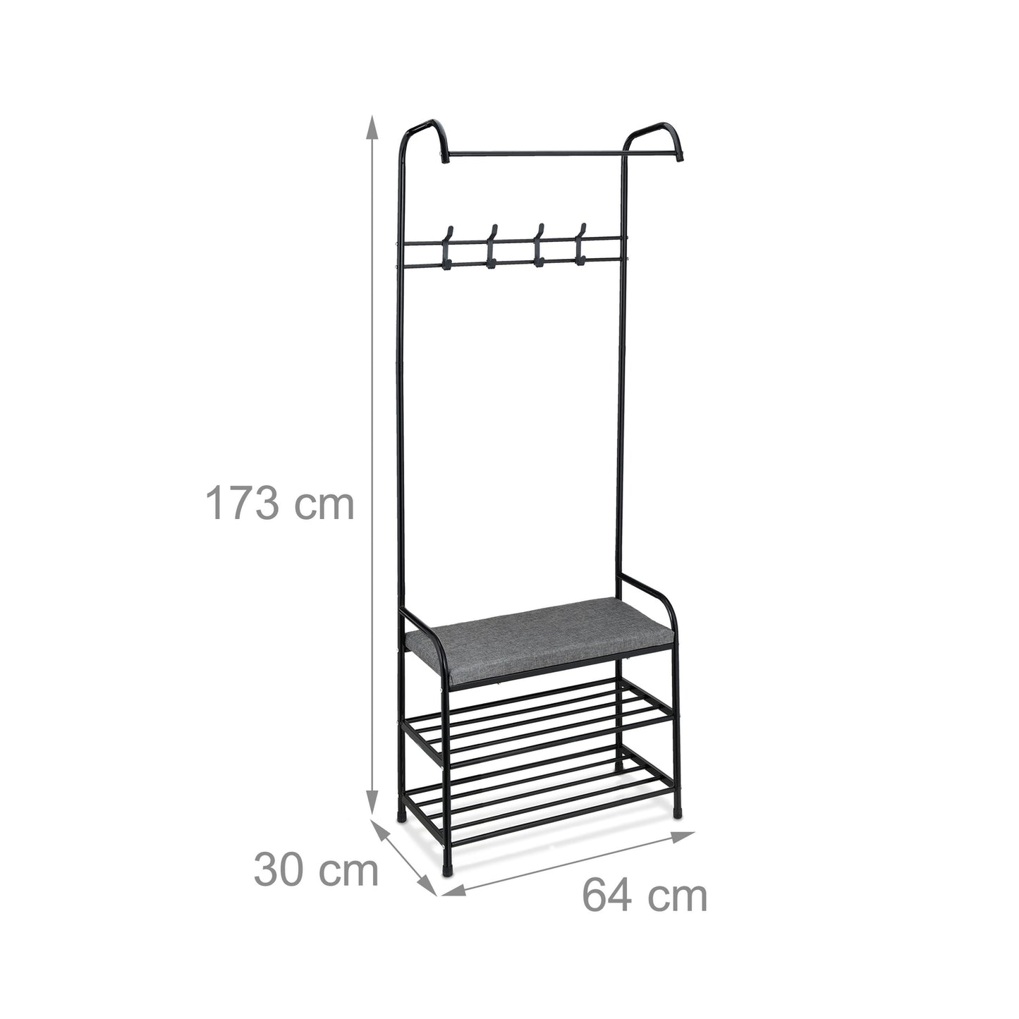 Clothes hanger with shoe shelf and bench