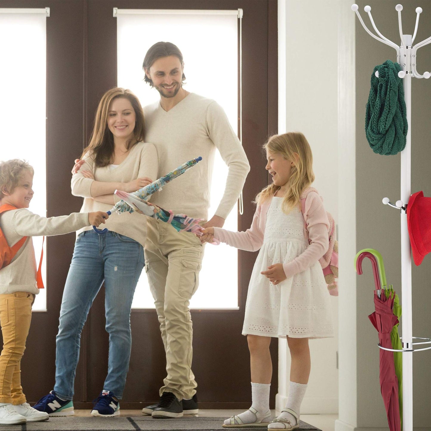 Clothes hanger with umbrella stand