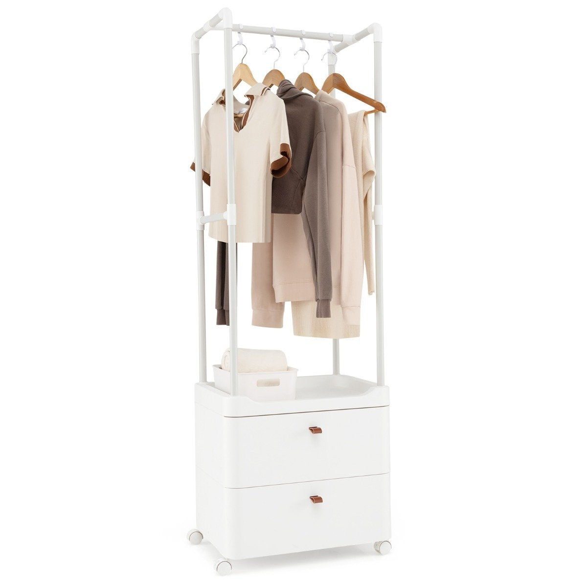 Clothes rack with 2 drawers coat rack with lockable wheels 52 x 40 x 161 cm white