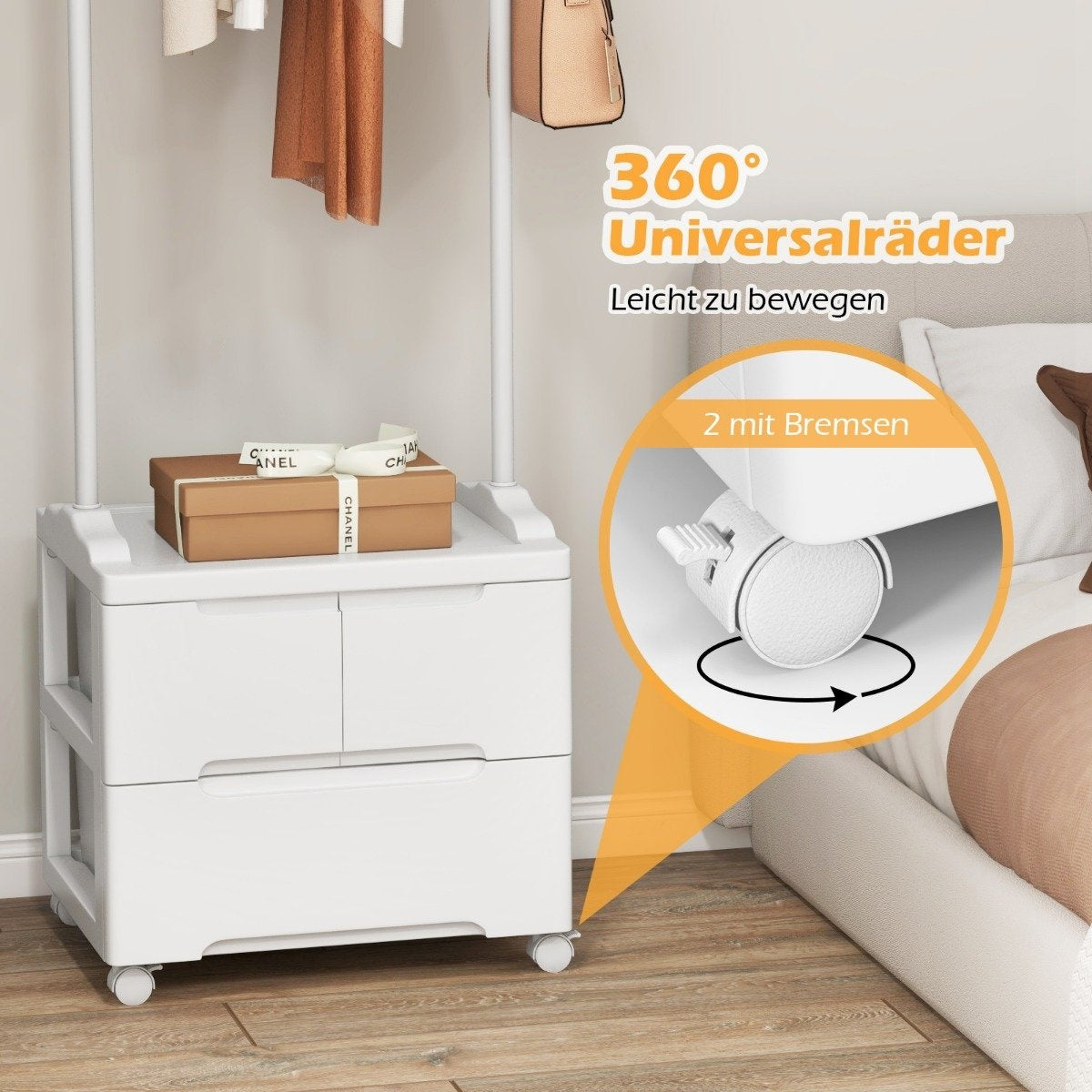 Clothes rack with 3 drawers Rolling coat rack with side hooks 46 x 38 x 157 cm