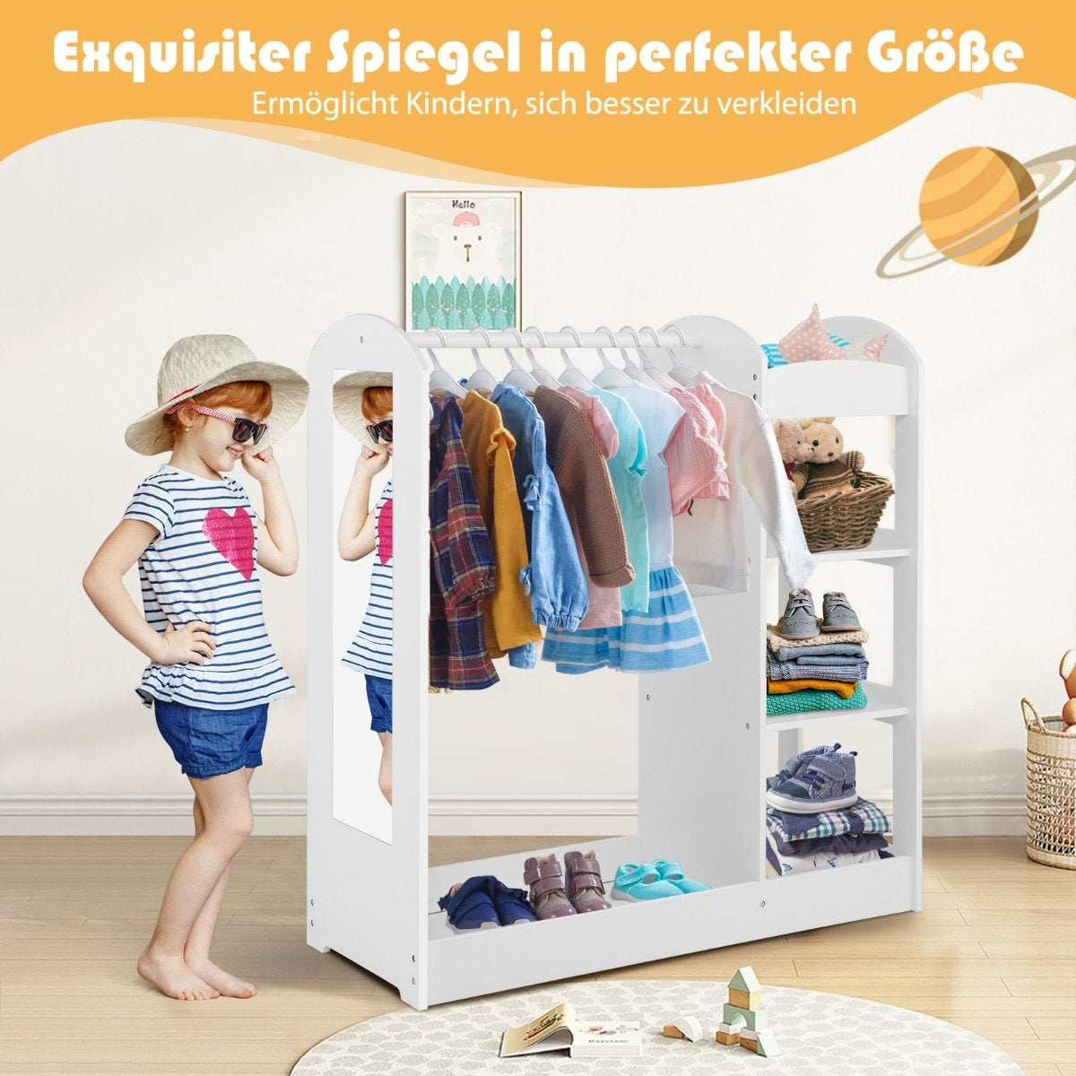 Clothes wardrobe for children Costume wardrobe for children with mirror 93.5 x 38 x 100 cm white