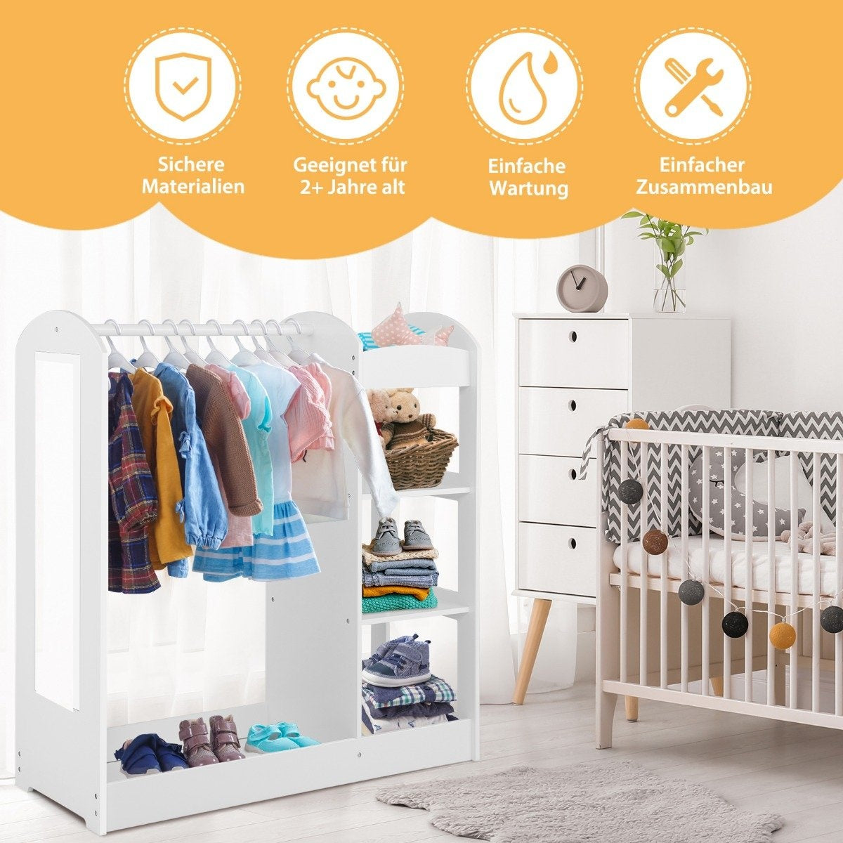 Clothes wardrobe for children Costume wardrobe for children with mirror 93.5 x 38 x 100 cm white