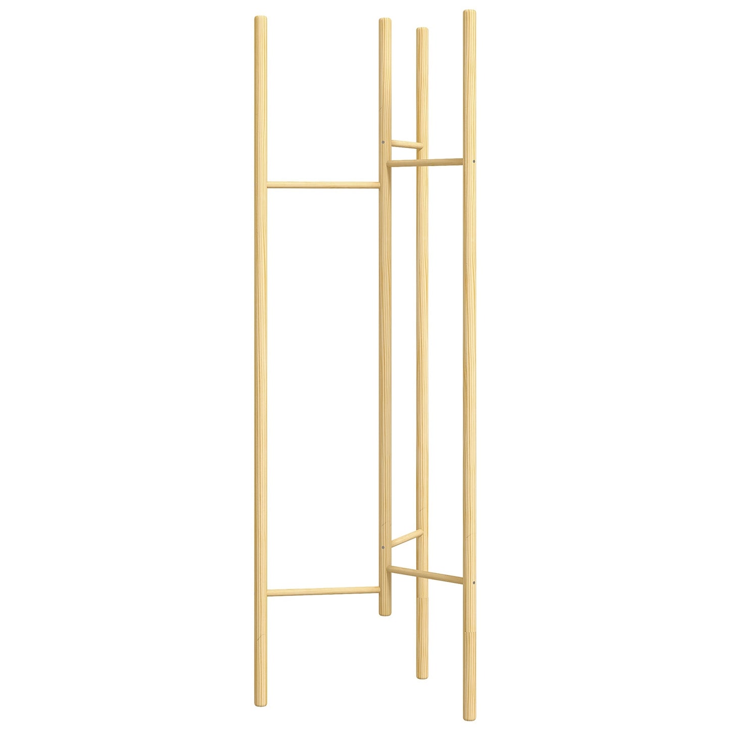 Nordic style clothes rack in solid wood, 6 rods, natural finish