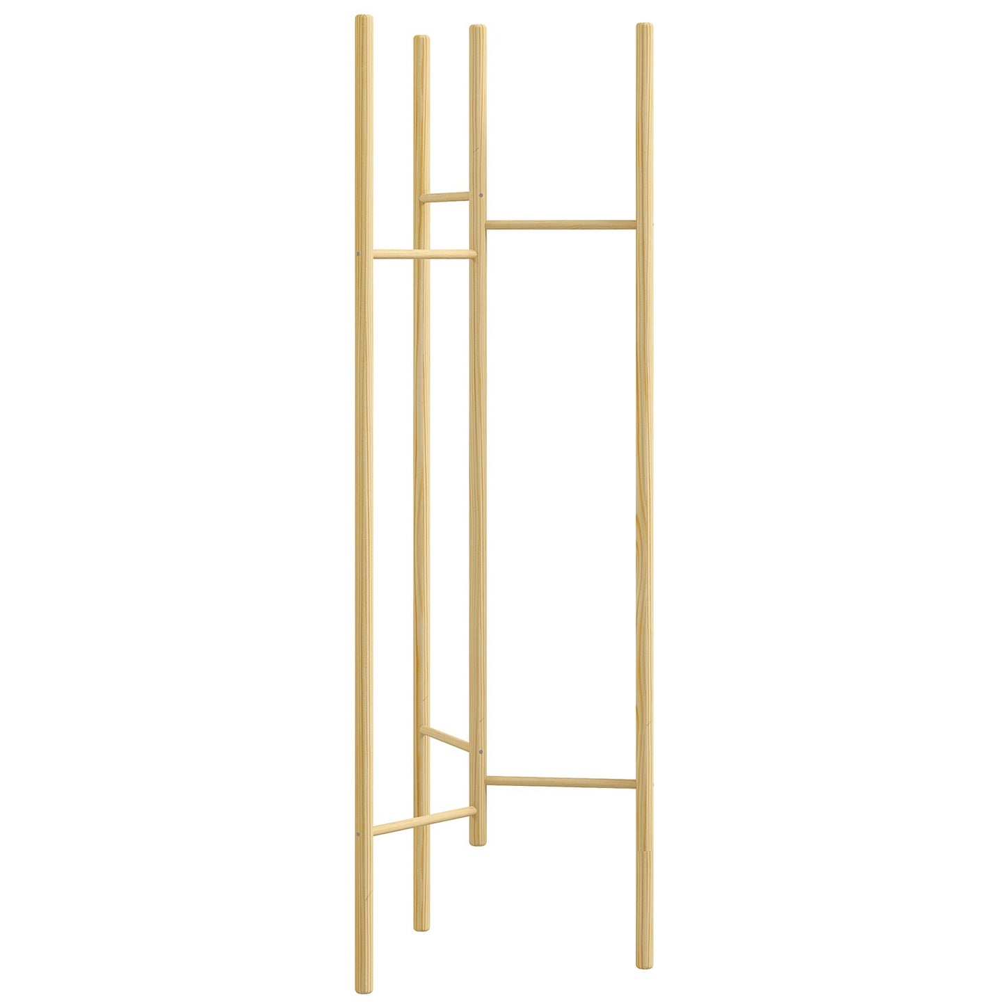 Nordic style clothes rack in solid wood, 6 rods, natural finish