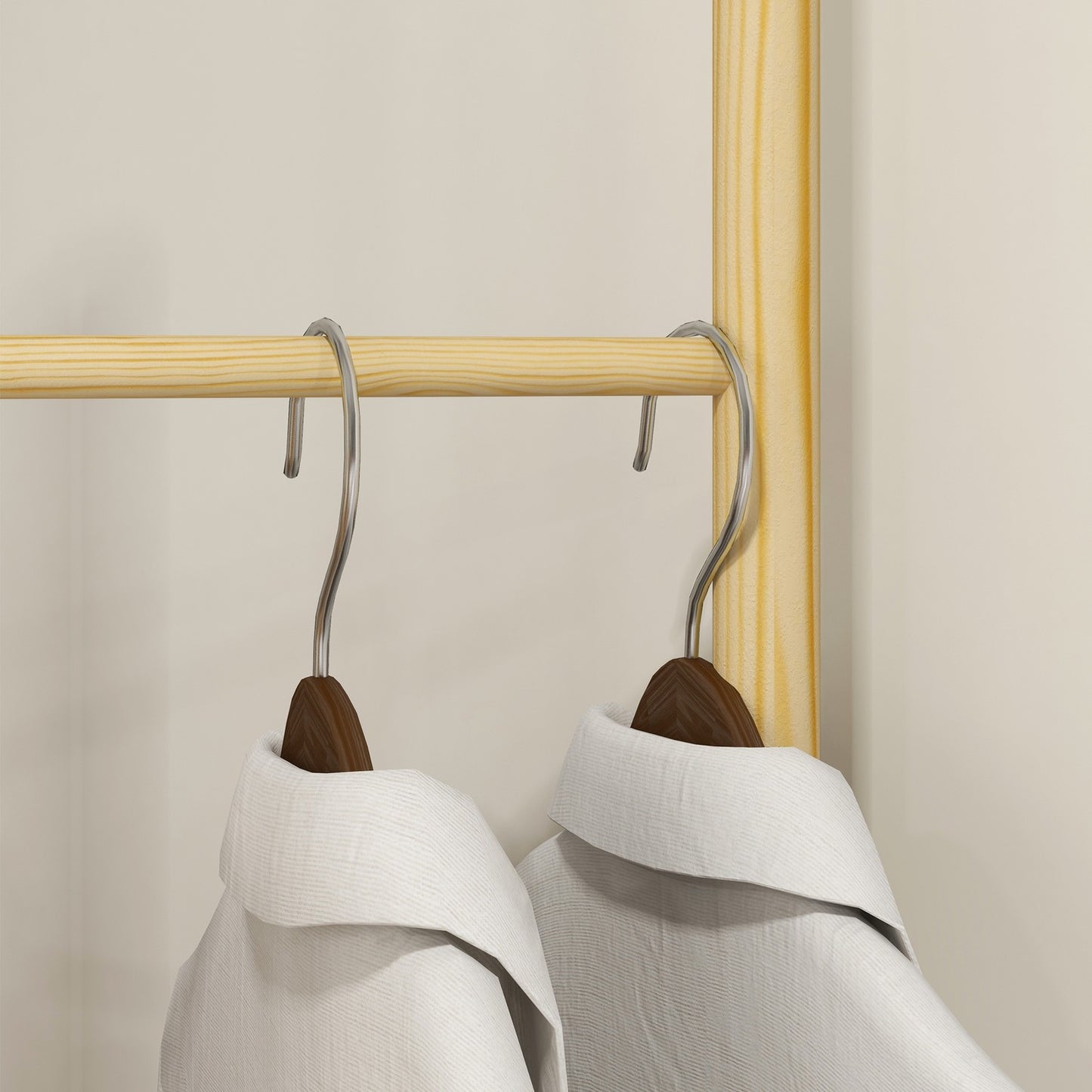 Nordic style clothes rack in solid wood, 6 rods, natural finish