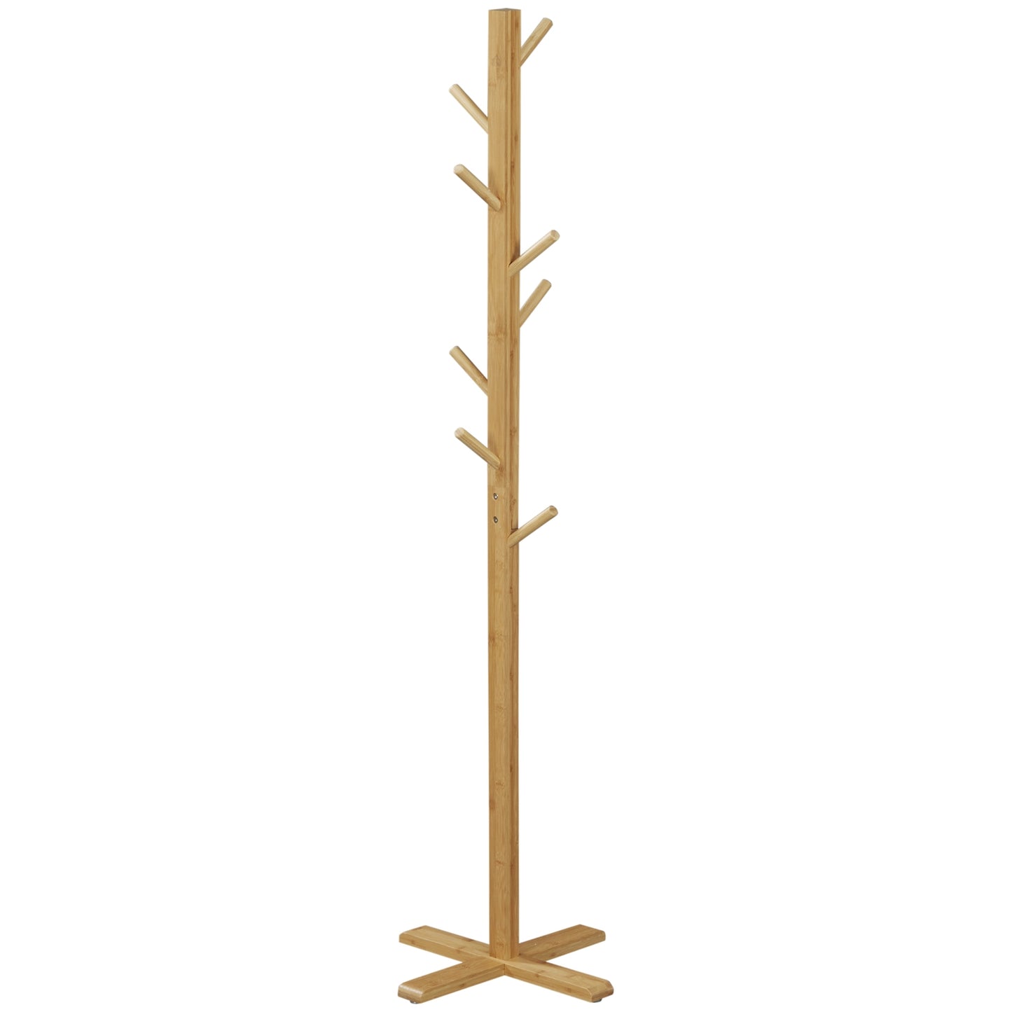 Bamboo coat hanger with 8 hooks, natural finish, 49.5x178 cm