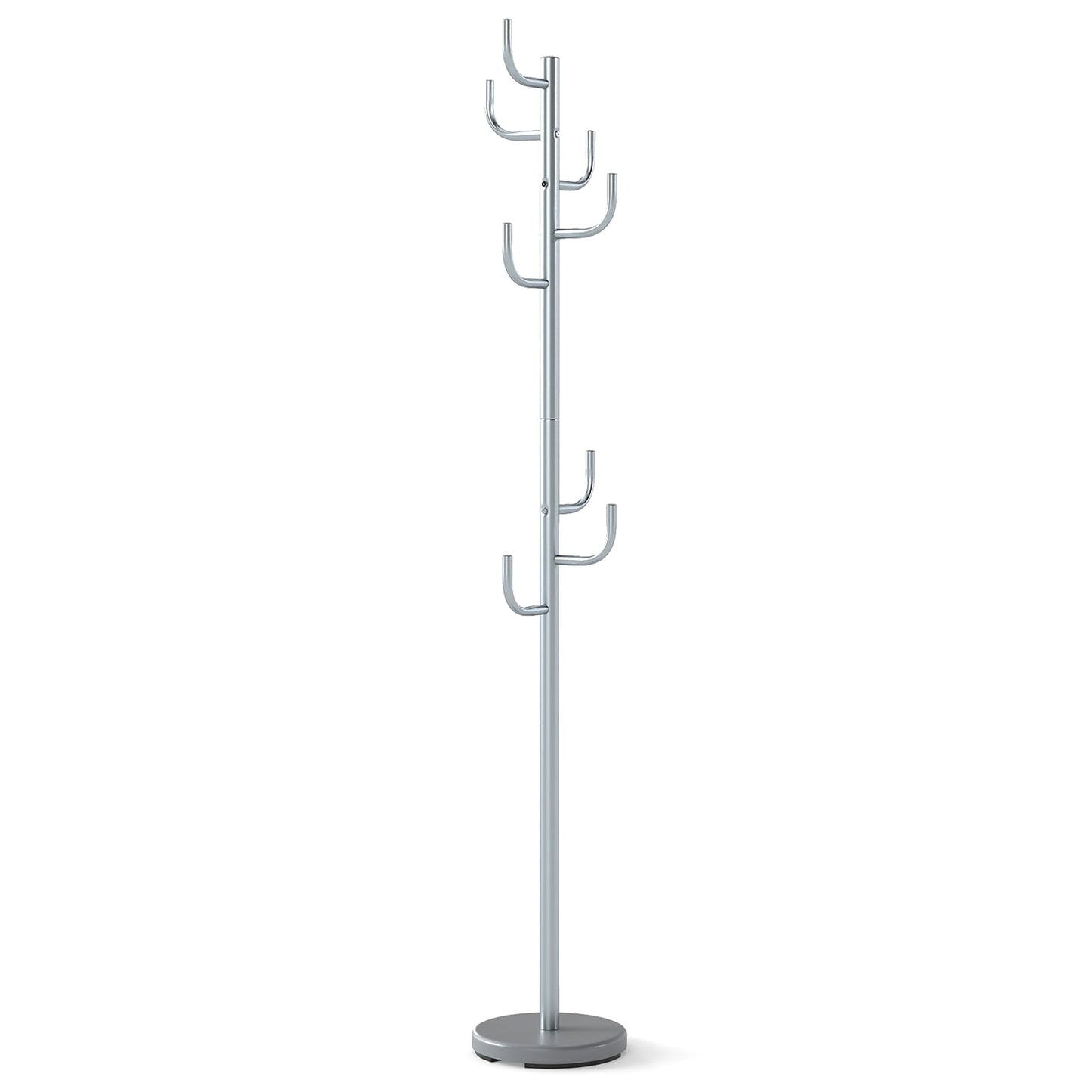 Coat Rack Stand, 175 cm, 8 Hooks, Adjustable Height, Silver