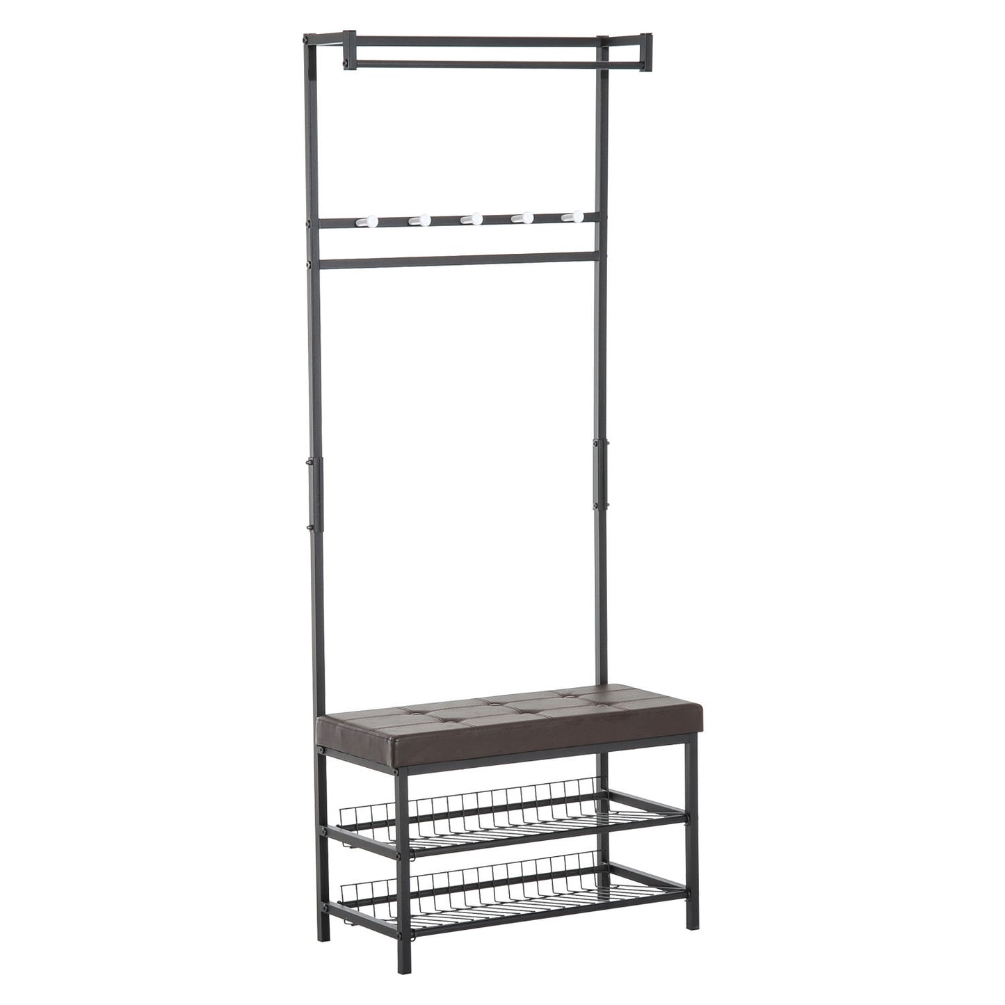 Coat Rack Bench Combo with metal frame and storage shelves