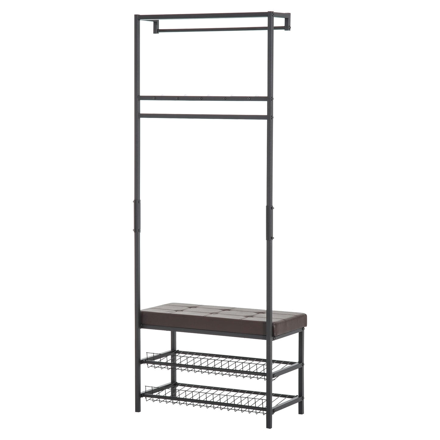 Coat Rack Bench Combo with metal frame and storage shelves