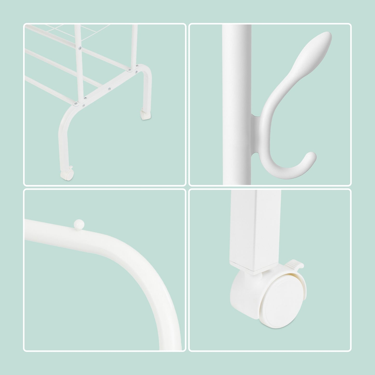 Coat Rack on Wheels with Double Rails and Shelves