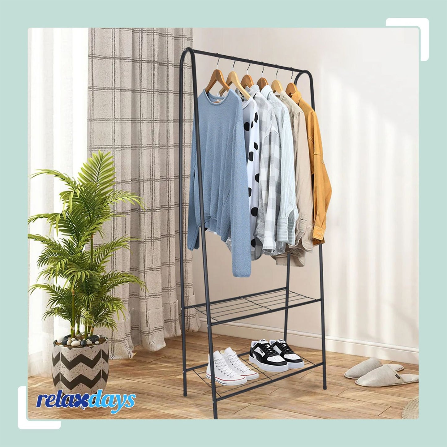 Coat Rack with 2 Shelves – Space-Saving Iron Design