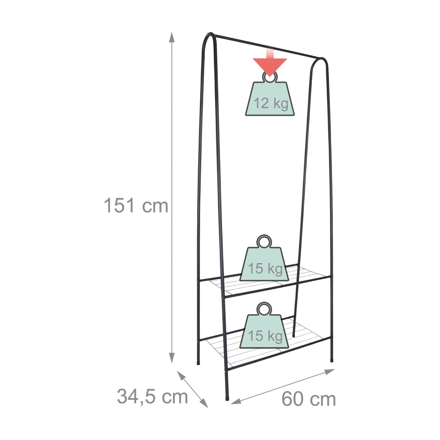 Coat Rack with 2 Shelves – Space-Saving Iron Design