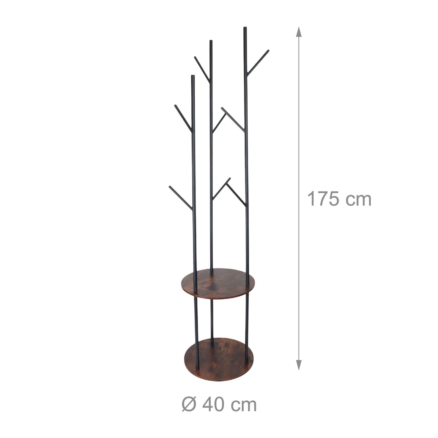 Coat Rack with 8 Hooks & 2 Shelves, 175 cm