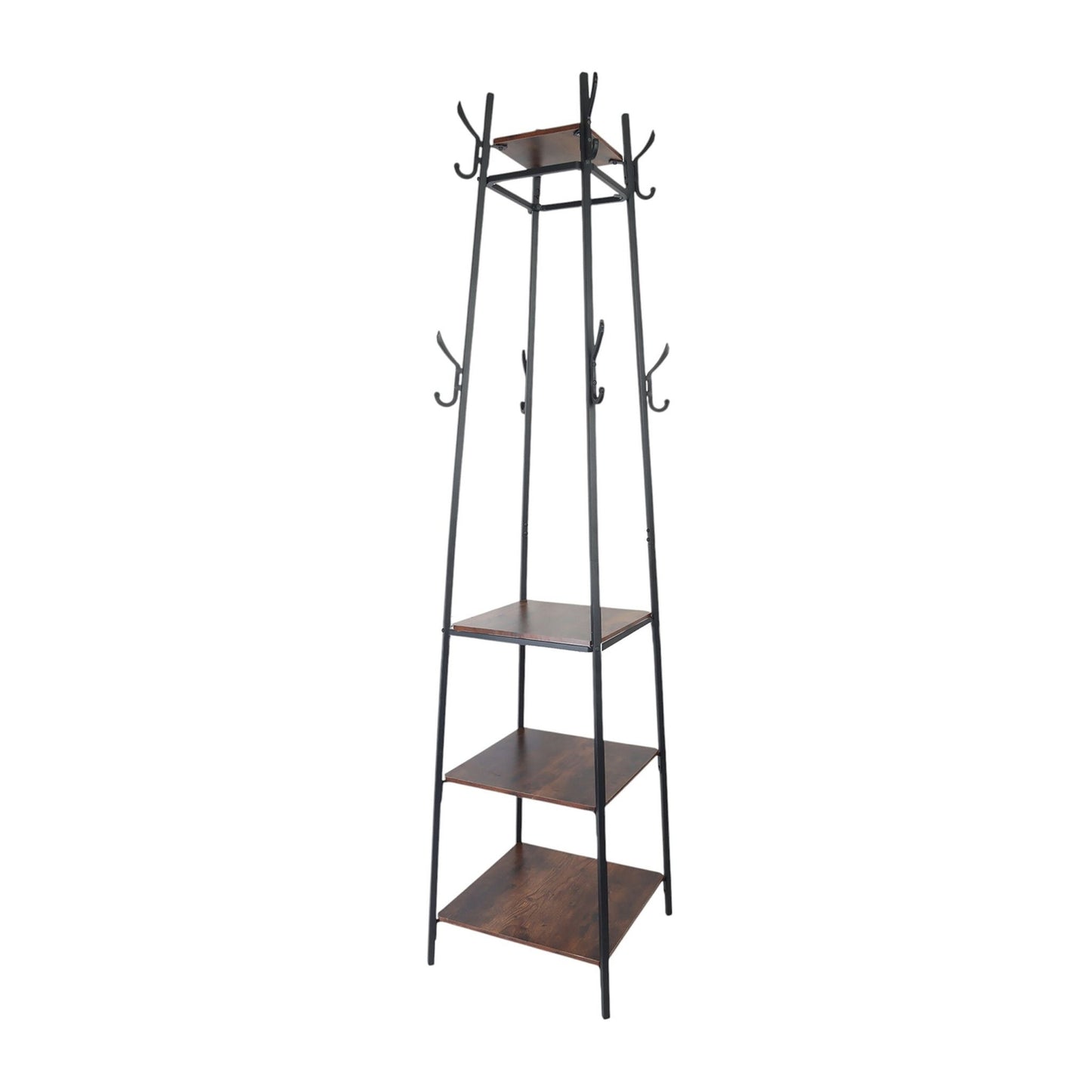Coat Rack with 8 Hooks & 4 Shelves, 180 cm