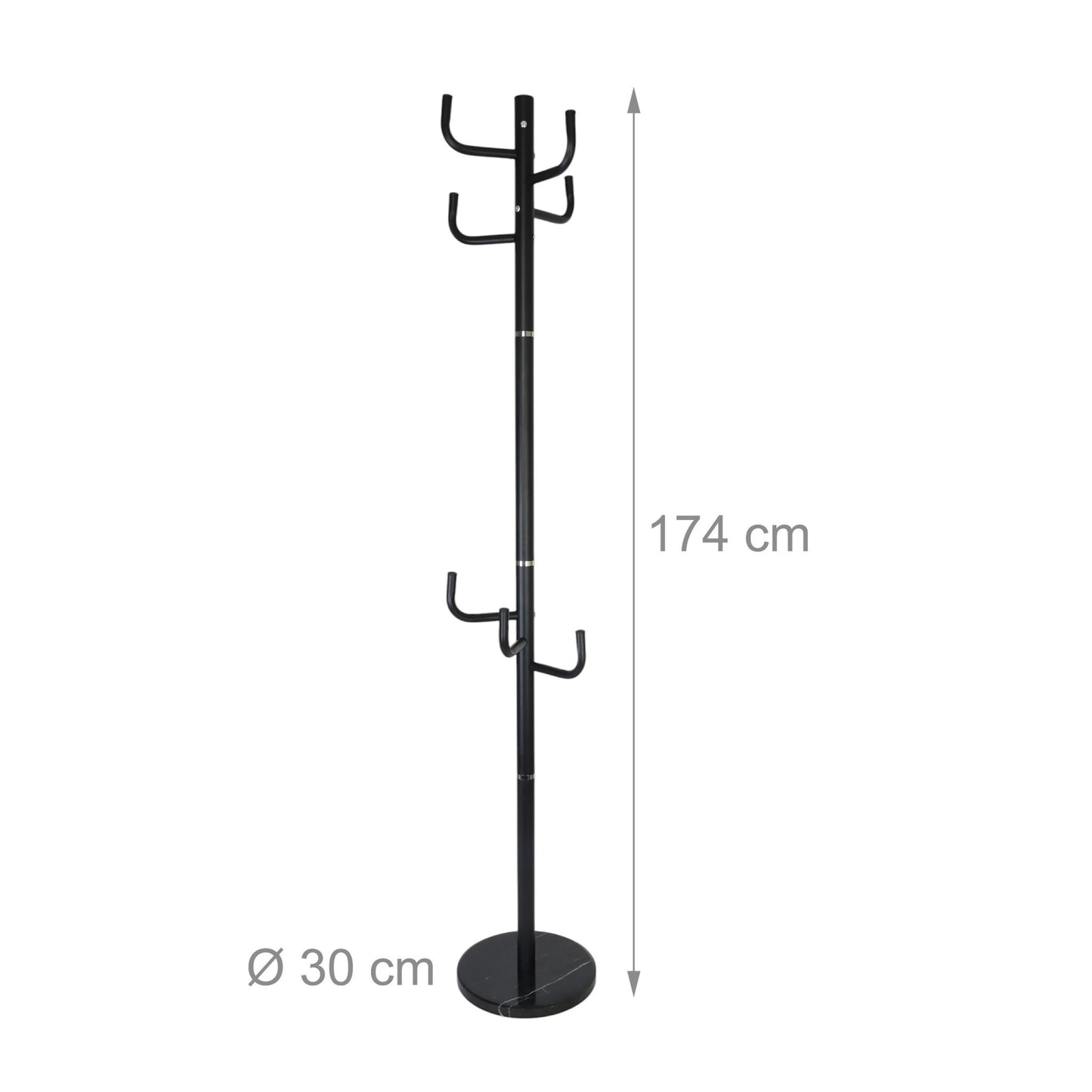 Coat Rack with 8 Hooks, Iron Frame, Marble Base