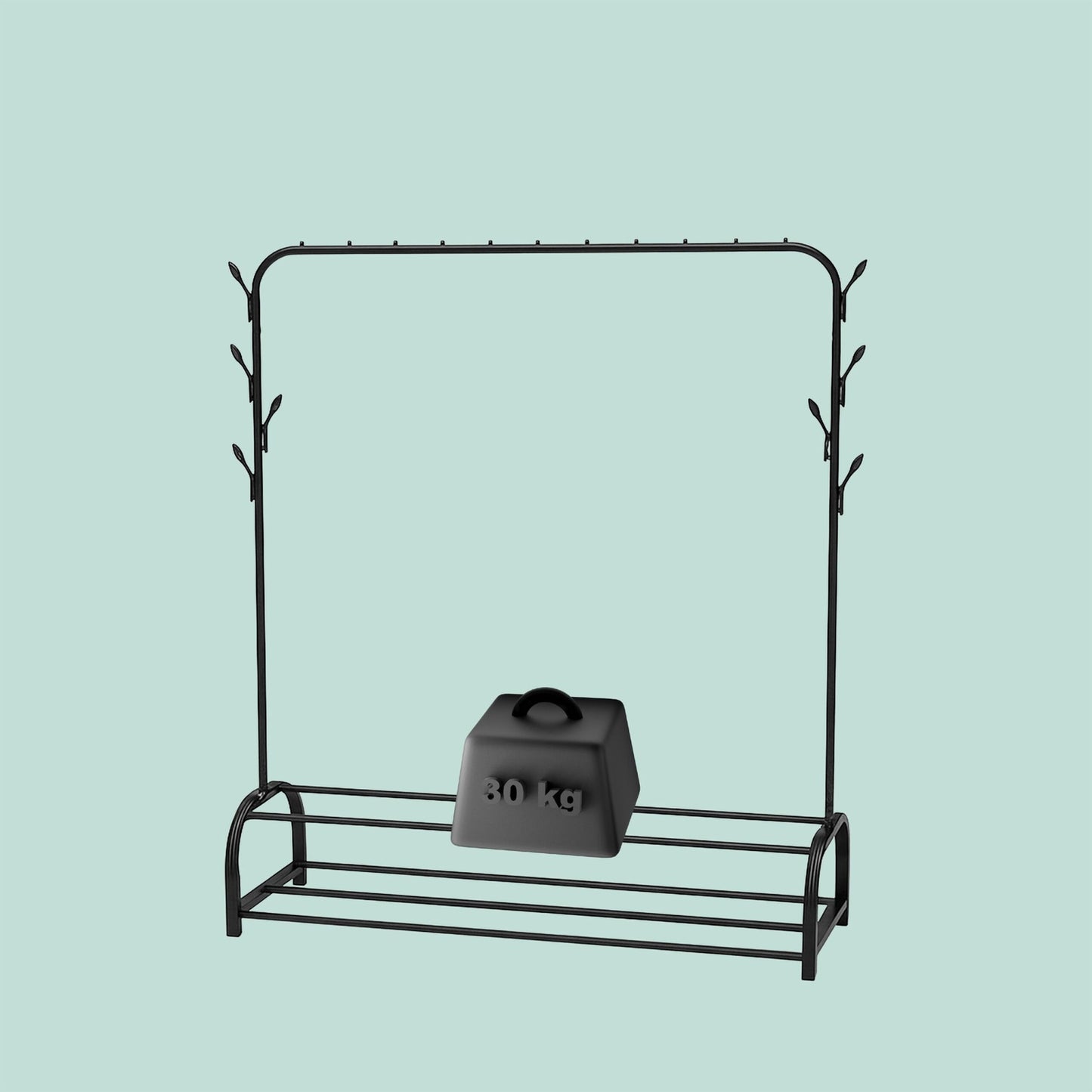 Coat Rack with Clothes Rail, 2 Shelves, 8 Hooks