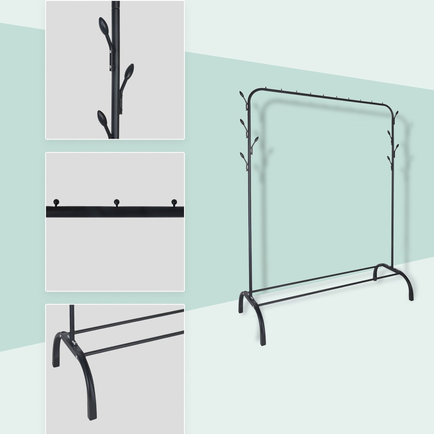 Coat Rack with Shelf and Hooks – Iron, Free-Standing