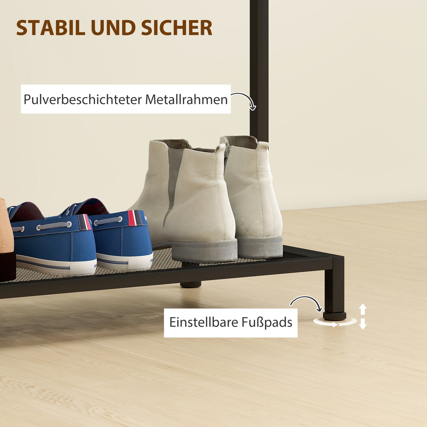 Coat Rack with Shoe Shelf and Safety Strap, Oak