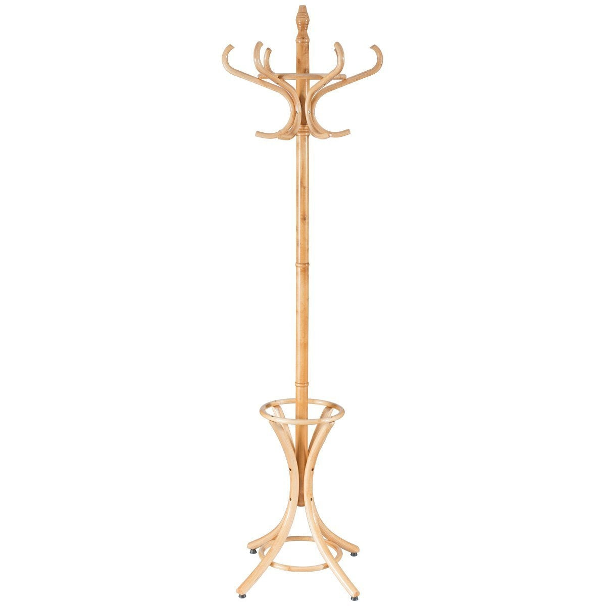Coat Rack with Umbrella Stand, 12 Hooks, Natural Wood