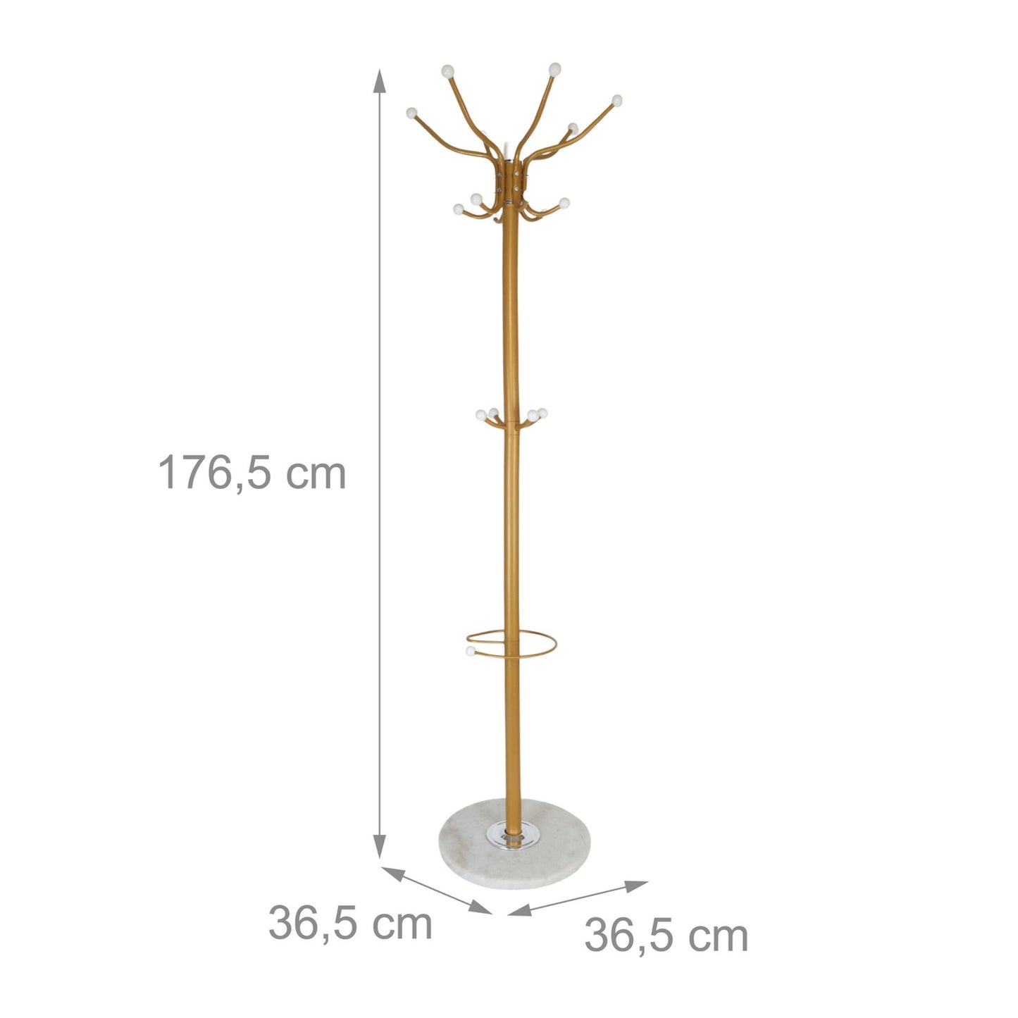 Coat Rack with Umbrella Stand, 16 Hooks, Marble Base