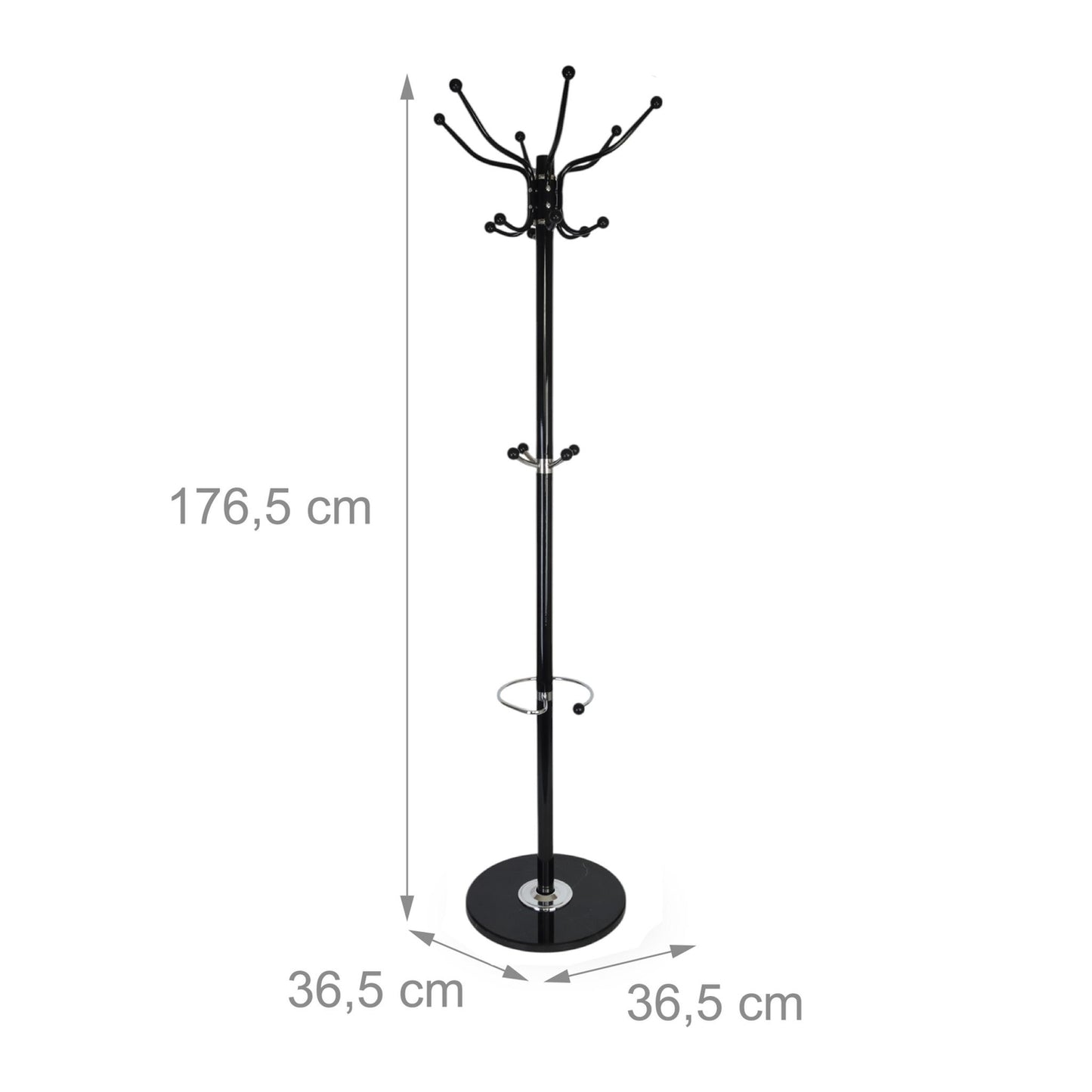 Coat Rack with Umbrella Stand, Marble Base, 16 Hooks