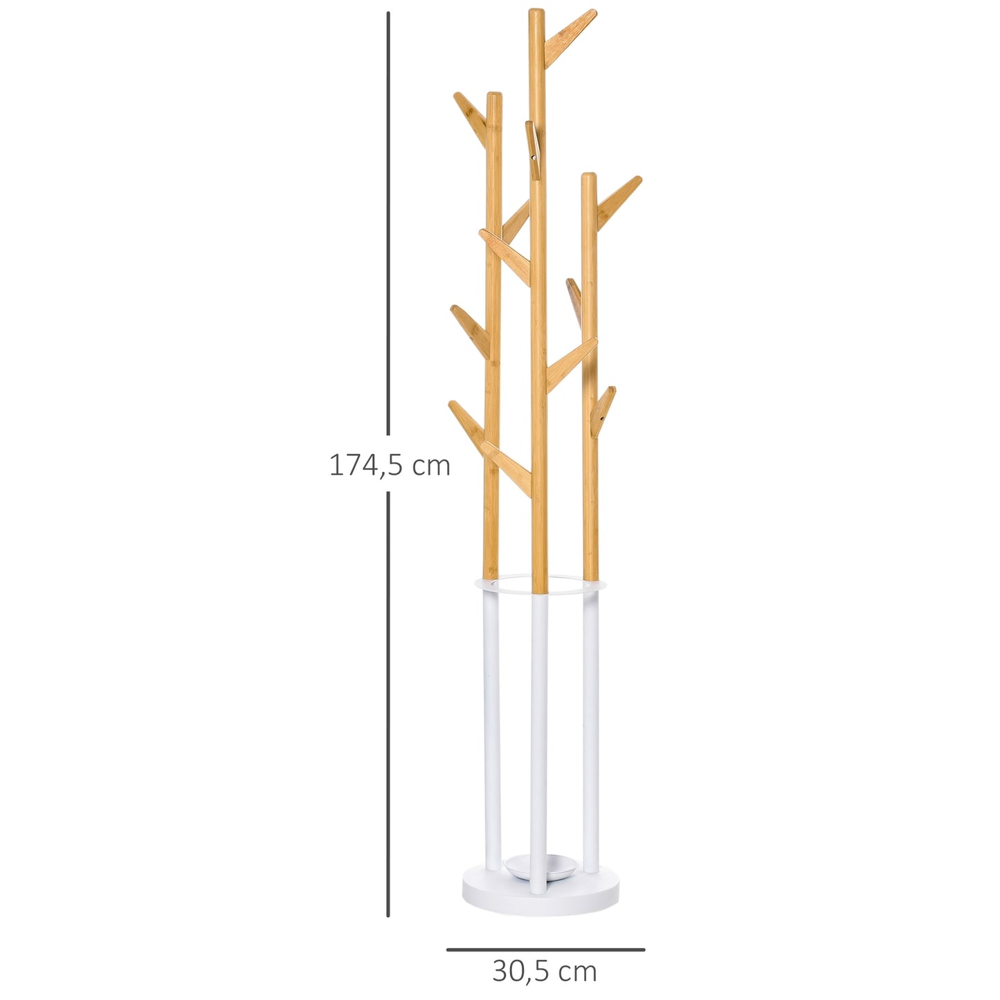 Coat and umbrella stand with 13 hooks, metal, natural white