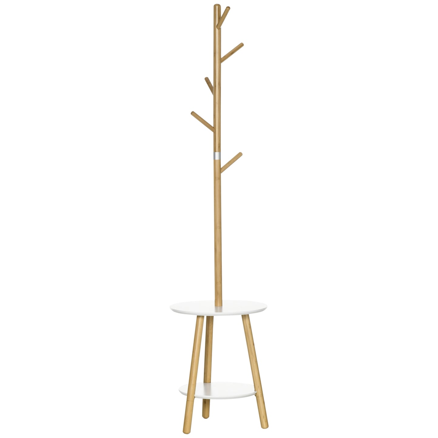 Clothes rack with 5 hooks & side table, 171 cm, natural/white