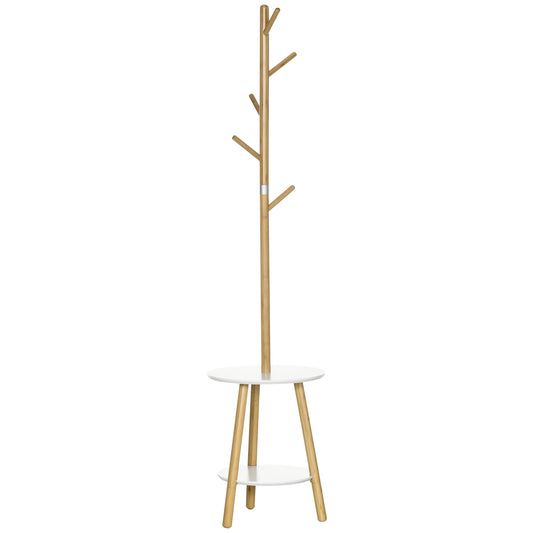Clothes rack with 5 hooks & side table, 171 cm, natural/white