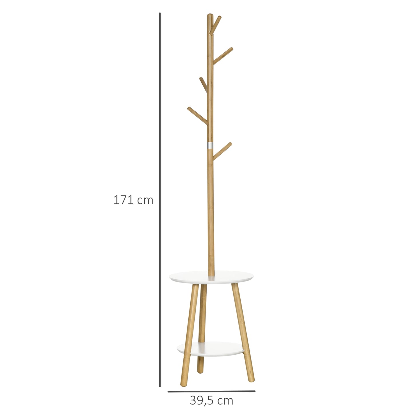 Clothes rack with 5 hooks & side table, 171 cm, natural/white