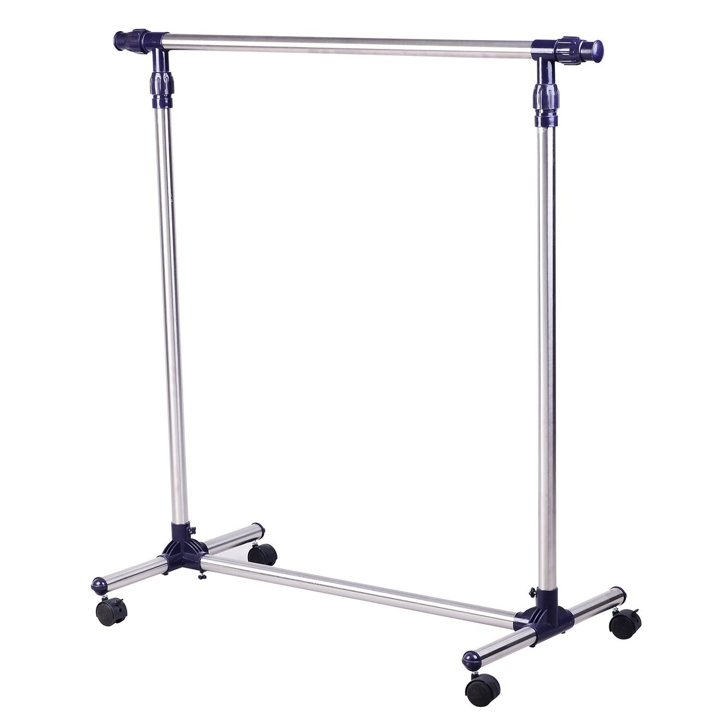 Adjustable clothes rack with wheels - stainless steel rail