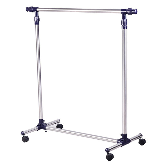 Adjustable clothes rack with wheels - stainless steel rail