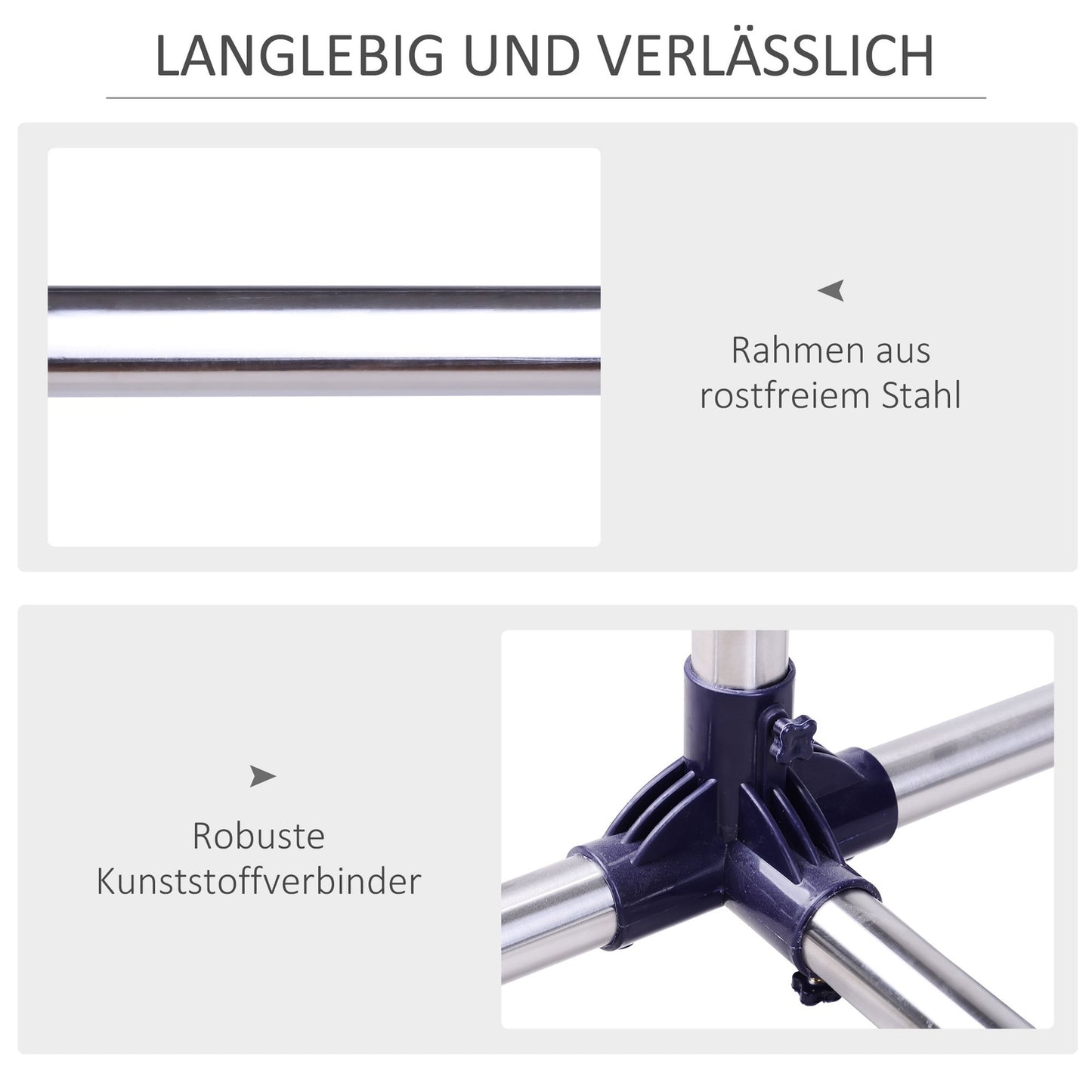Adjustable clothes rack with wheels - stainless steel rail