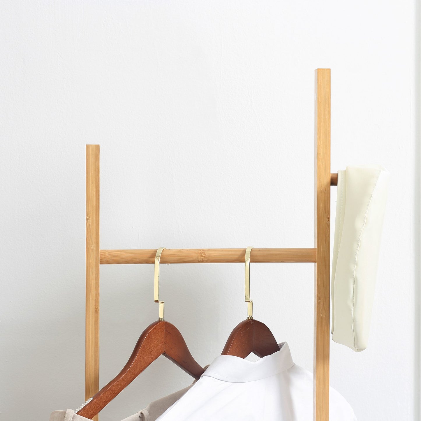 Natural bamboo coat hanger - 2 hooks, 3 rods, 36x24x168 cm